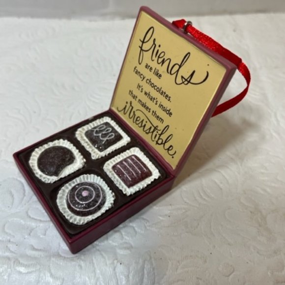 Hallmark Box of Chocolates "Friends...Irresistible" Christmas Ornament 2"x3" - Picture 1 of 6